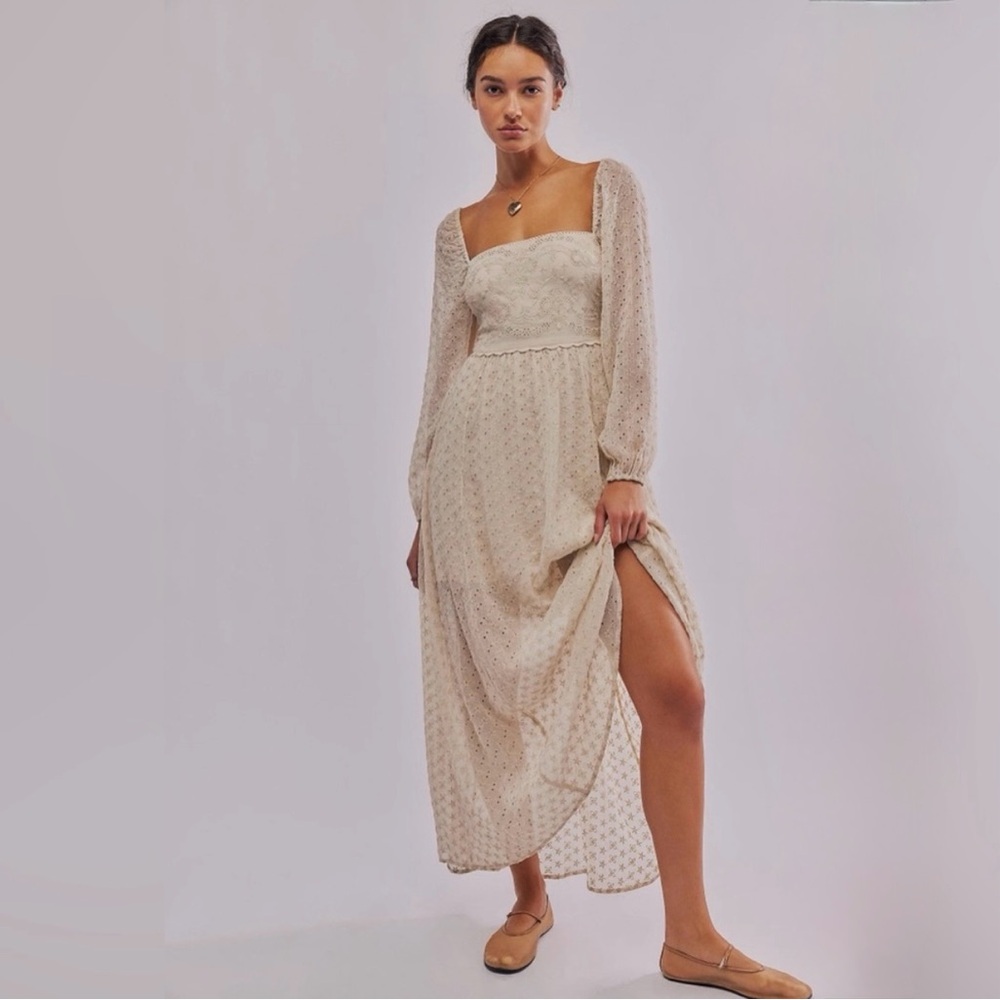Free People Malina Maxi Dress Cream Lace Boho Babydoll NWT Size Small